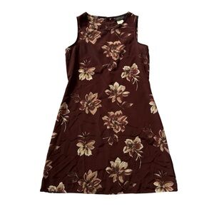 Vintage 90s/Y2K floral sleeveless dress, brownish burgundy with cream fl…